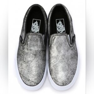 VANS CLASSIC SLIP-ON SHOES SILVER METALLIC WOMEN'S 7.5 MEN'S 6